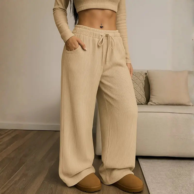 [COMPRE 2 E LEVE 4] Calça Feminina Cintura Alta em Tecido Canelado com Elastano + Necessaire Organizadora de Brinde