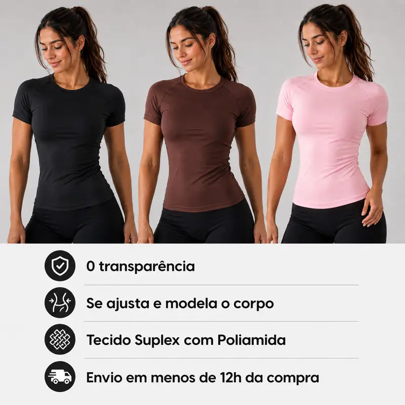 [COMPRE 2 E LEVE 4] Blusa Feminina de Manga Curta em Ribana Canelada Premium + Necessaire Organizadora de Brinde